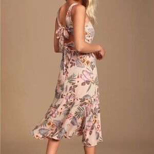 Lulus Island Sun Blush Pink Tropical Print Tie-Back Midi Dress small
